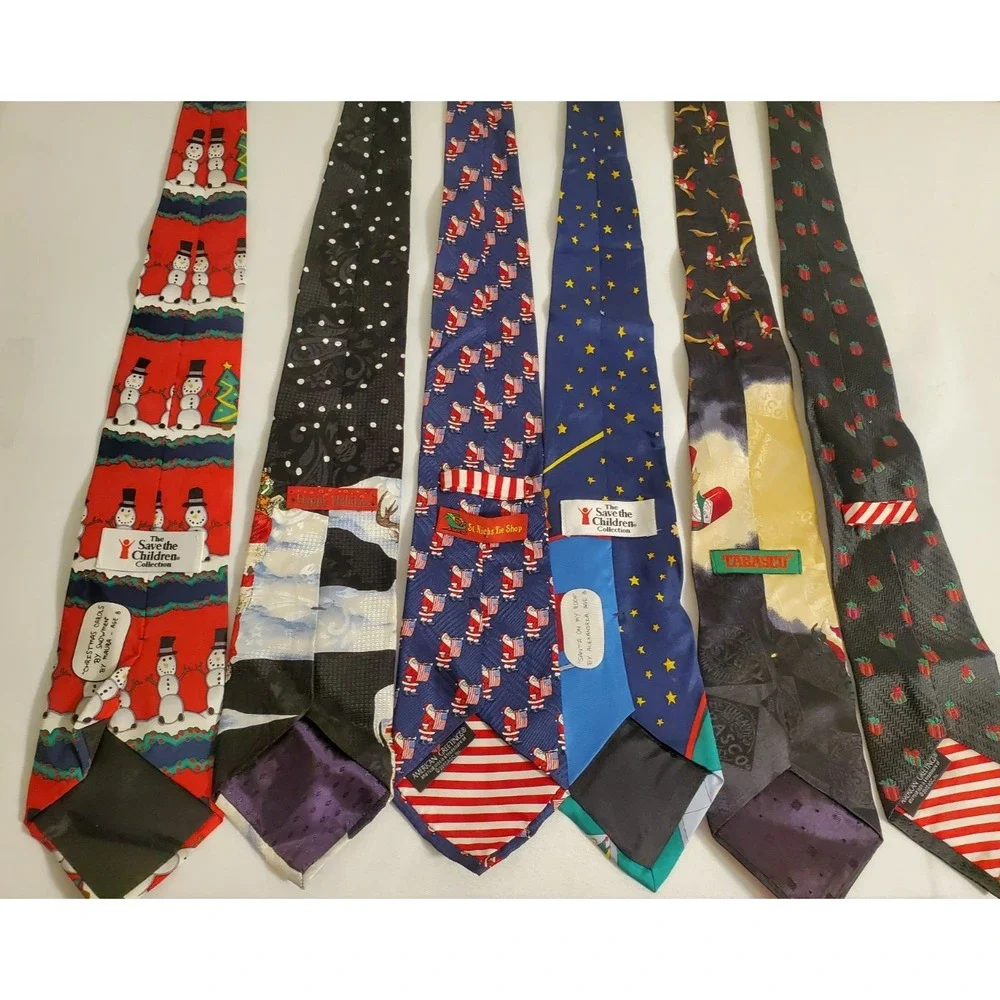 Lot of 6 Christmas Holiday‎ Men's Neck Ties Snowman Santa USA Present Tabasco